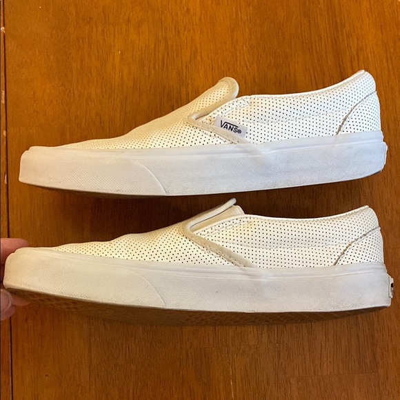 Vans Unisex Leather Like White Perforated Slip On Shoes Sneakers Skater - Picture 13 of 13